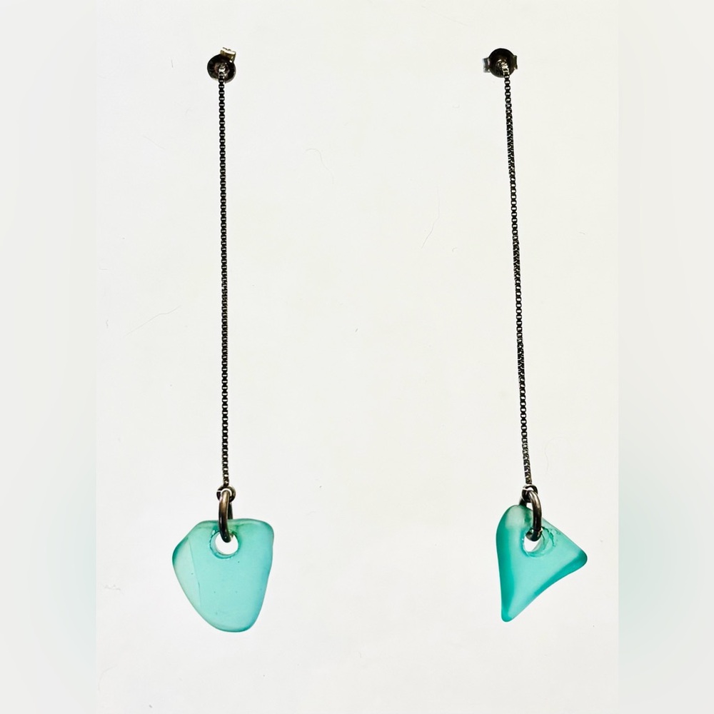 Blue Sea Glass Laguna Beach Glass Sterling Silver Dangle Drop Earrings
